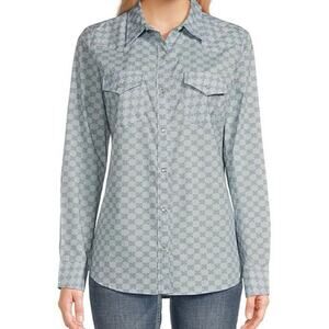 NWT Wrangler Long Sleeve light blue Pattern Western Shirt